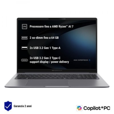 Nb asus commercial nx p copilot+pc pm3606cka-mb0184x 16" ryzen ai r7-350 16gb ssd1tb w11p colore argento