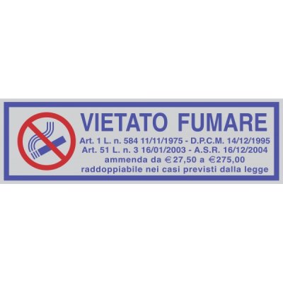 Targhetta vietato fumare, con normativa