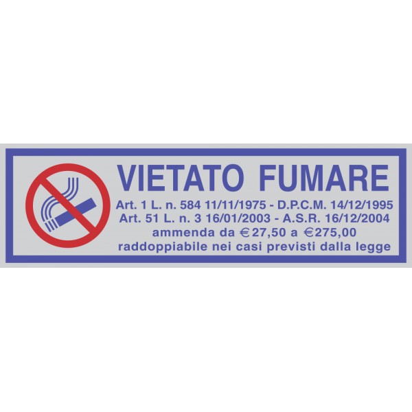 Targhetta vietato fumare, con normativa