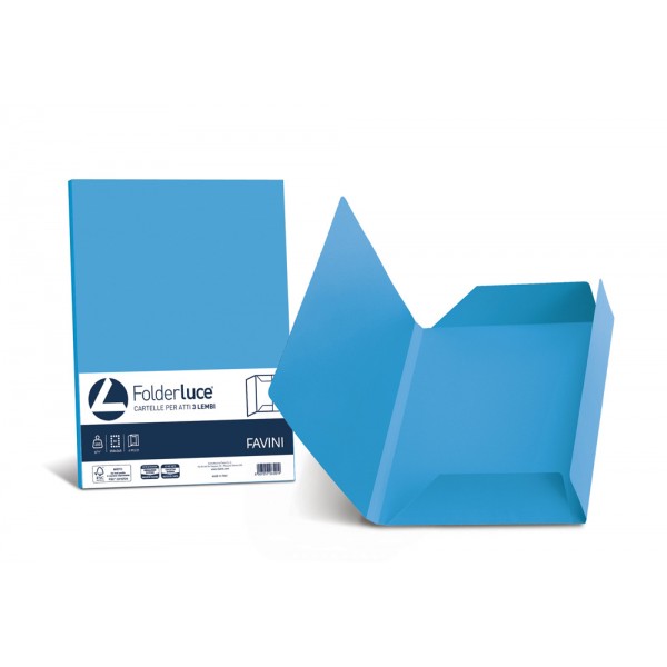 FAVINI cartellina in cartoncino a 3 lembi 24,5x34,5cm - 200g - Azzurro