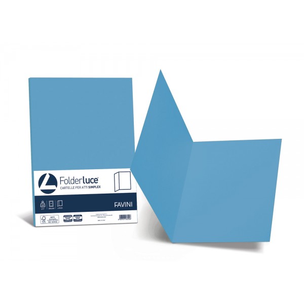 Cartelline in cartoncino FAVINI da 200gr, senza lembi, finitura liscia - Azzurro - 50pz