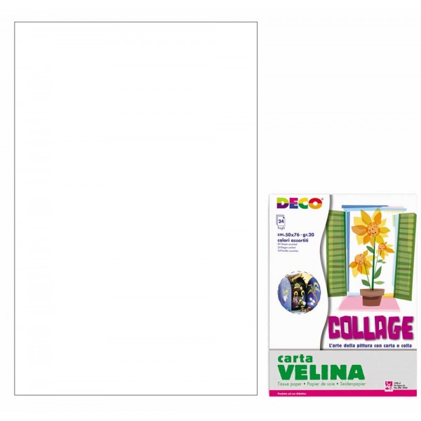 Carta velina 24 fogli, 50x76cm, busta colore bianco grammatura 20gr