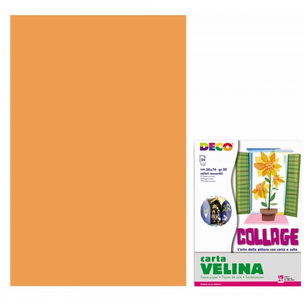 Carta velina 24 fogli, 50x76cm colore arancione grammatura 20gr