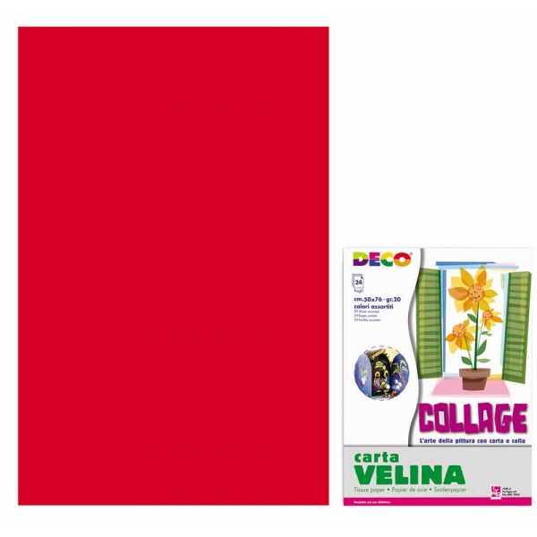 Carta velina 24 fogli, 50x76cm colore rosso grammatura 20gr