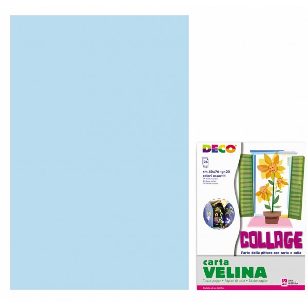 Carta velina 24 fogli, 50x76cm colore azzurro grammatura 20gr