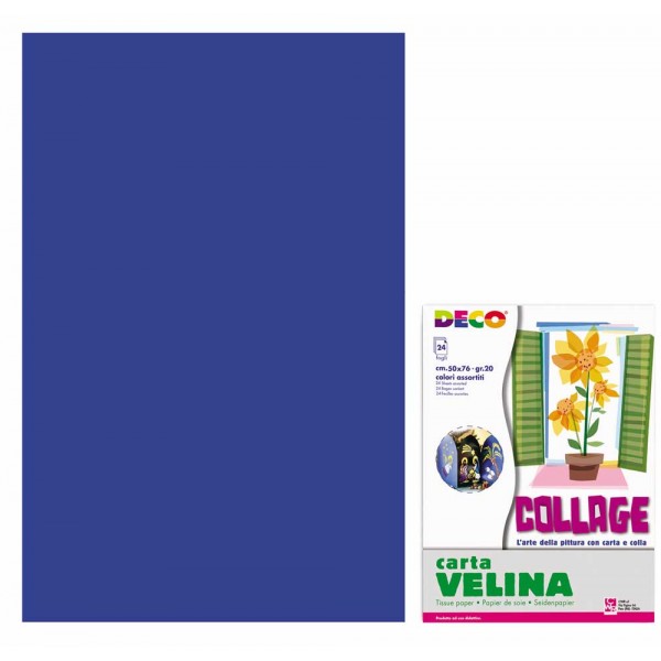 Carta velina 24 fogli, 50x76cm colore blu grammatura 20gr