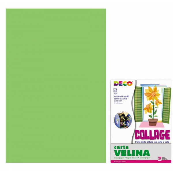 Carta velina 24 fogli, 50x76cm, busta colore verde chiaro grammatura 20gr