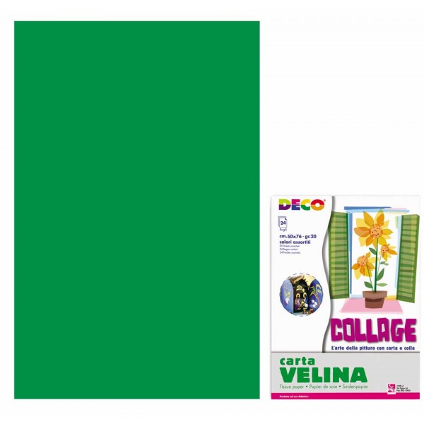 Carta velina 24 fogli, 50x76cm, busta colore verde scuro grammatura 20gr