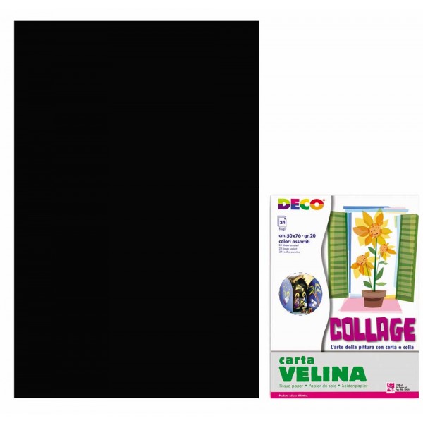 Carta velina 24 fogli, 50x76cm, busta colore nero grammatura 20gr
