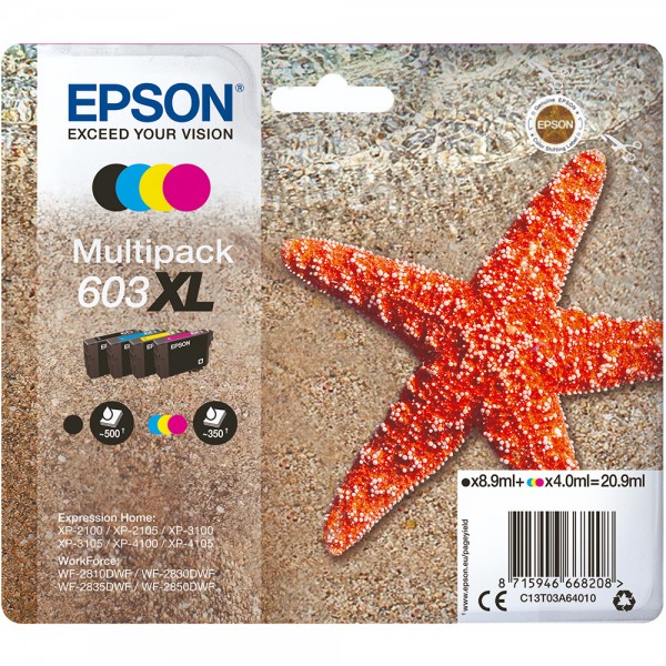 Epson Cartuccia Originale Multipack 603XL C13T03A64010 Nero Ciano Magenta e Giallo