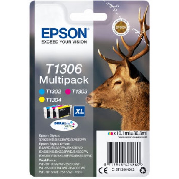 Multi pack Epson T1306 Ciano Magenta Giallo originali (C13T13064510) cartucce