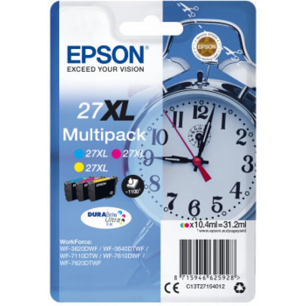 Multipack Cartucce Epson 27XL Originali Ciano Magenta Giallo C13T27154012 T2712 T2713 T2714 sveglia CMY