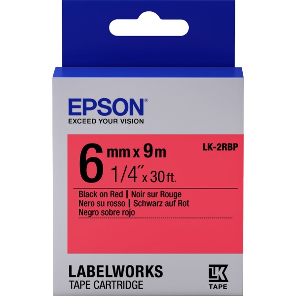 Epson lk2rbp nastro nero/rosso 6mm x 9m colore nero su rosso pastello