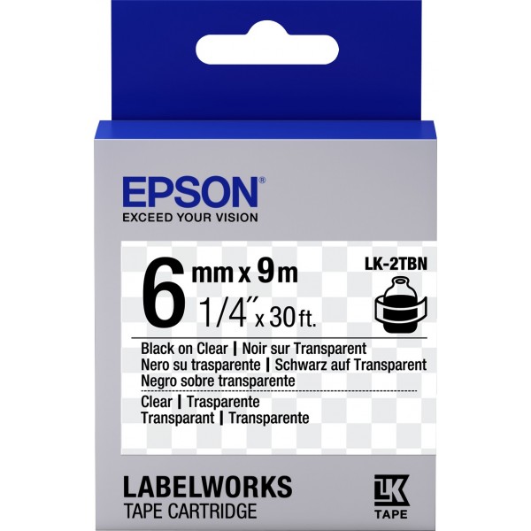 Epson lk2tbp nastro nero/trasparente 6mm x 9m colore nero su trasparente