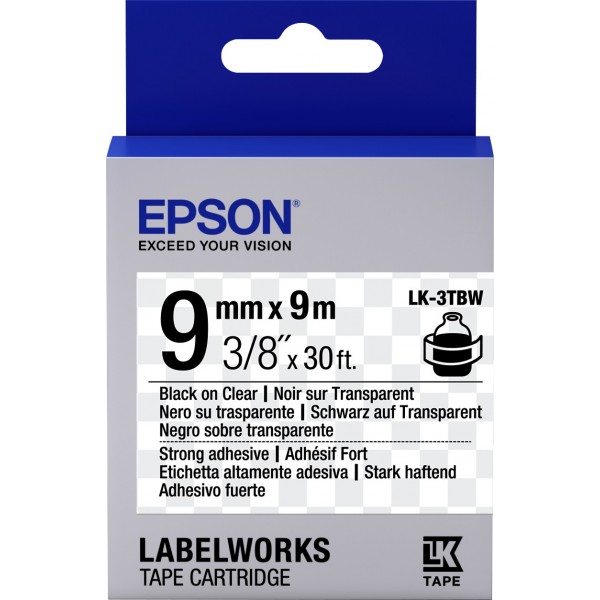 Epson lk3tbw nastro nero/trasparente 9mm x 9m colore nero su trasparente