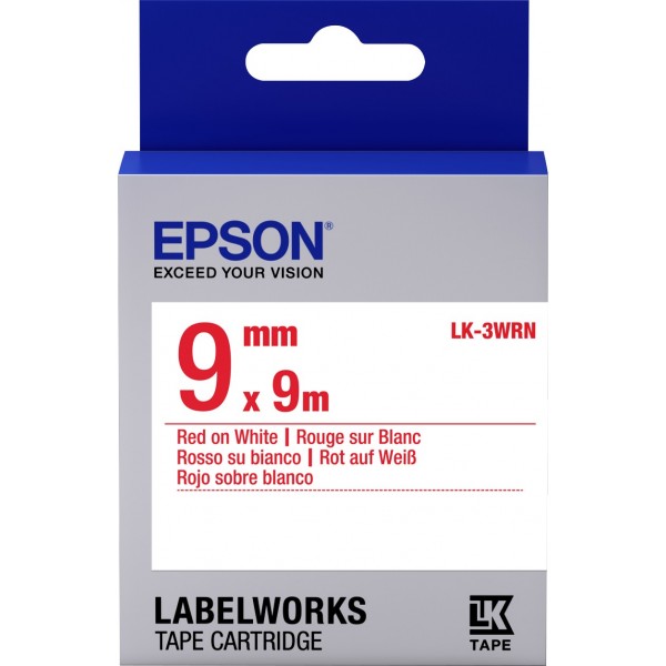 Epson lk3wrn nastro rosso/bianco 9mm x 9m colore rosso su bianco