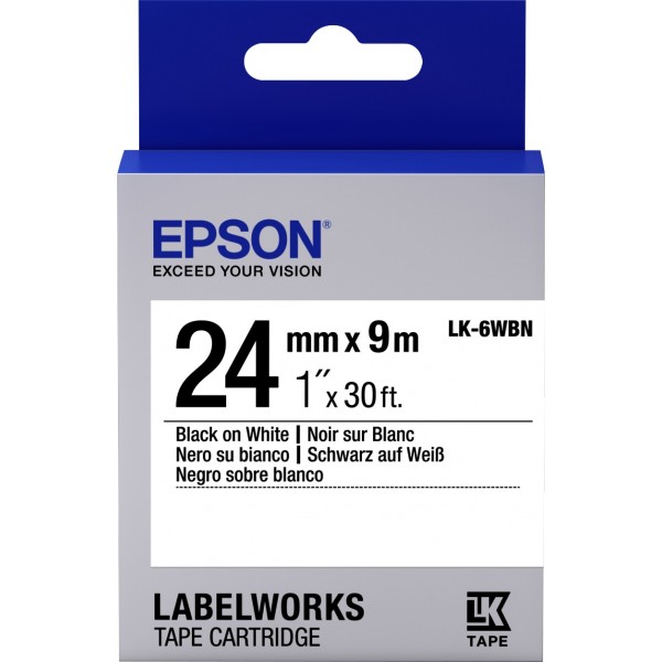 Epson lk6wbn nastro nero/bianco 24mm x 9m colore nero su bianco