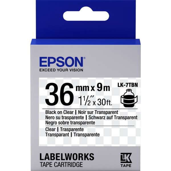 Epson lk7tbn nastro nero/trasparente 36mm x 9m colore nero su trasparente