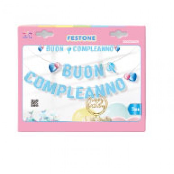 Festone buon compleanno colore azzurro