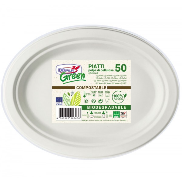 Piatti ovali bio polpa, 50pz colore bianco