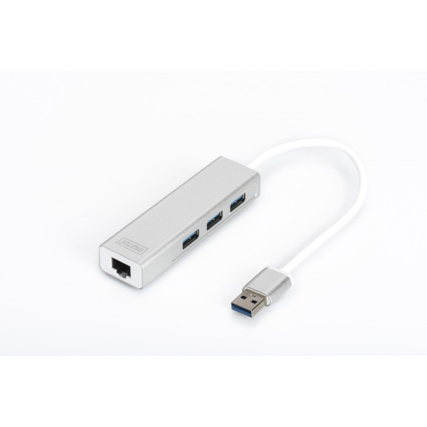 DIGITUS hub 3 porte USB 3.0 e adattatore lan gigabit