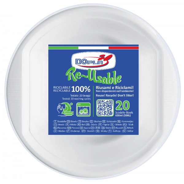 Scodelle re-usable, 20pz colore bianco