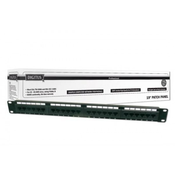 Pannello patch 19" utp 28 porte rj45 cat.6 colore nero