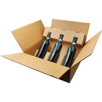 Scatola per bottiglie riciclabile, 3 bottiglie 0,75ml colore marrone