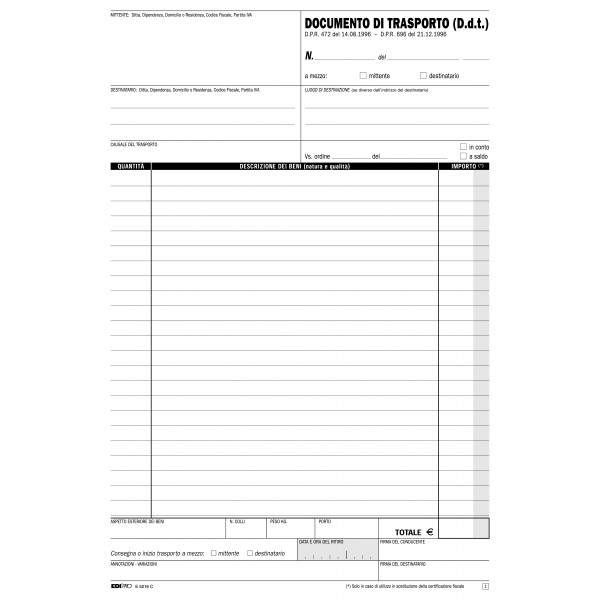 Blocco documento di trasporto