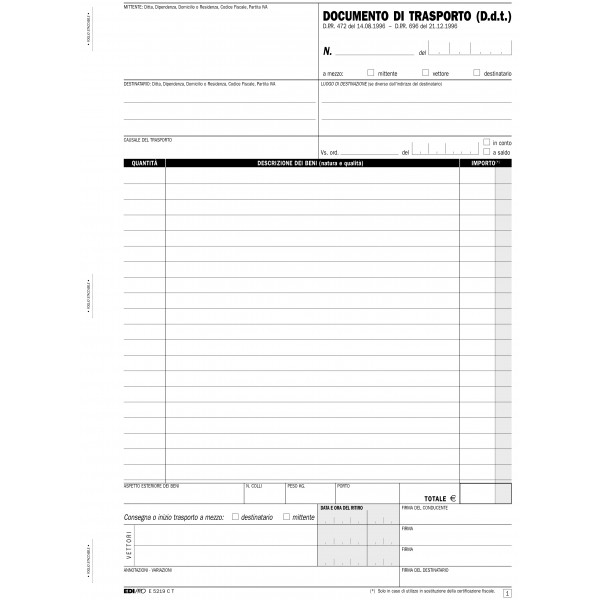 Blocco documento di trasporto
