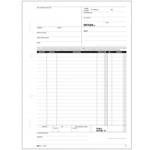 Blocco fattura 1 aliquota
