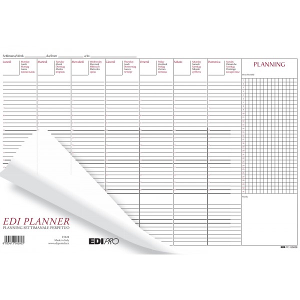 Planning settimanale, da tavolo colore bianco