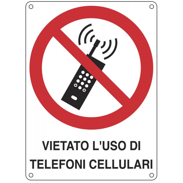Cartello "divieto uso di telefoni cellulari en iso 7010"
