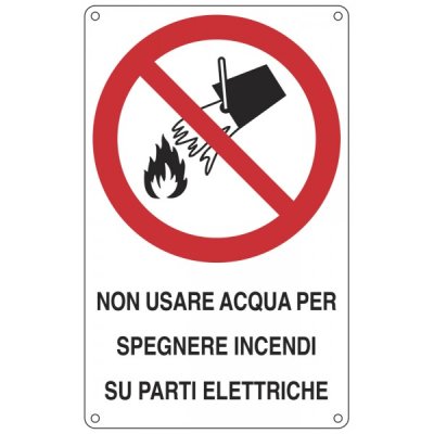 Cartello "divieto usare acqua per spegnere incendi"
