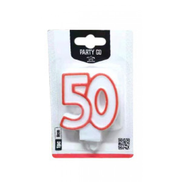 Candelina numero 50 colore bianco e rosso