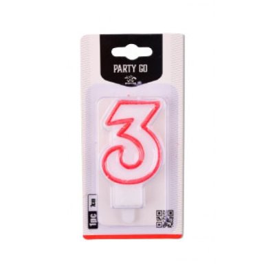 Candelina numero 3 colore bianco e rosso