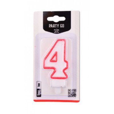 Candelina numero 4 colore bianco e rosso