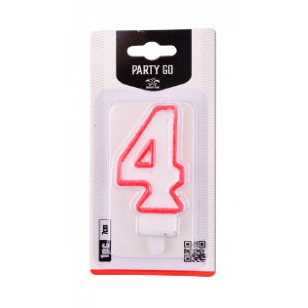 Candelina numero 4 colore bianco e rosso