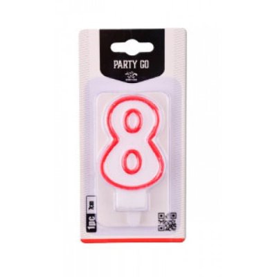 Candelina numero 8 colore bianco e rosso