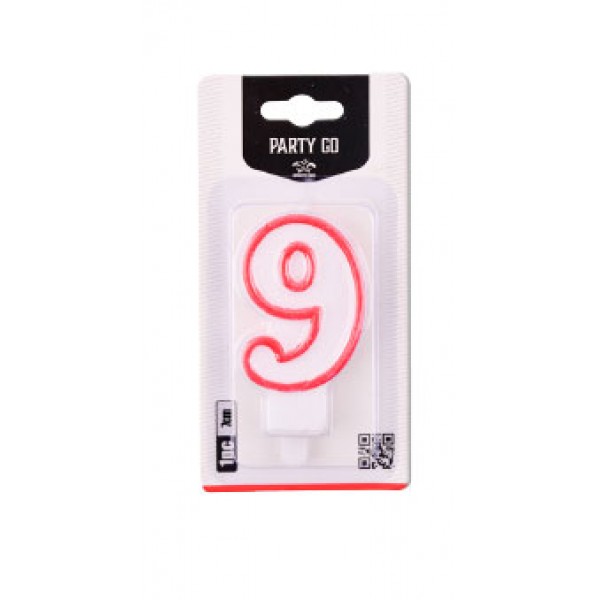 Candelina numero 9 colore bianco e rosso