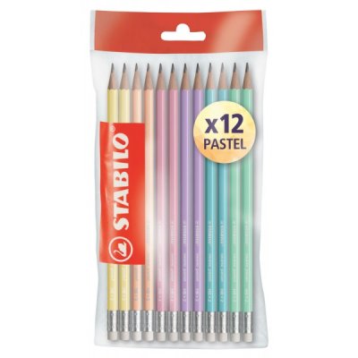 Matita STABILO in grafite con fusto esagonale con gommino - HB - Assortiti pastello - 12pz