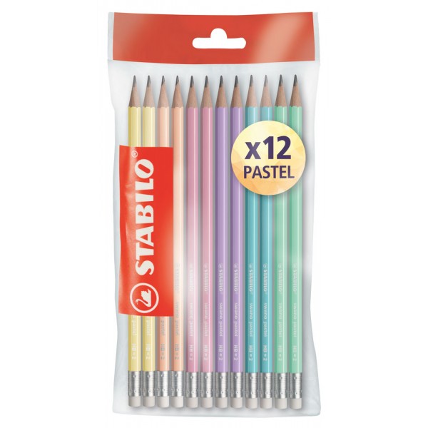Matita STABILO in grafite con fusto esagonale con gommino - HB - Assortiti pastello - 12pz