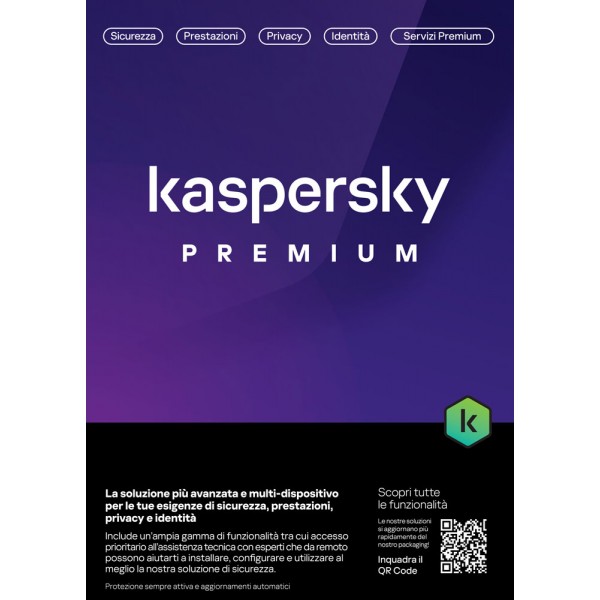 KASPERSKY piano Premium 5 utenti - 1anno offre anti-virus pluripremiato, protezione per la privacy e l'identità, ottimizzazione delle prestazioni e vantaggi premium indispensabili
