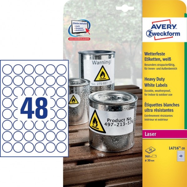 Etichette adesive in fogli a4 - rotonda colore bianco
