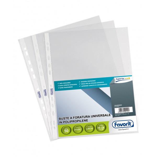 Buste forate in ppl, liscia a4 - 21x29,7cm colore trasparente