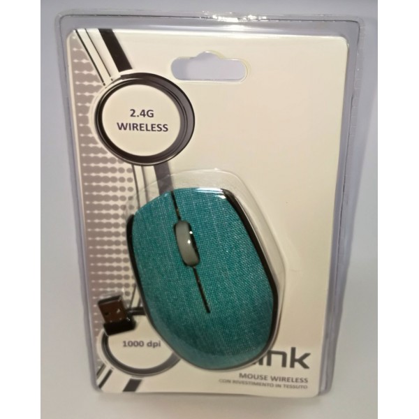 Mouse wireless rivestito in tessuto colore azzurro