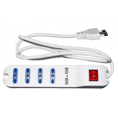 LINK Multipresa 4 prese universali ita 10/16A e 2 prese USB - spina 16A con interruttore, lunghezza cavo 1,5mt