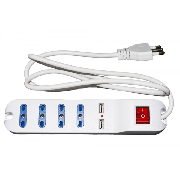 LINK Multipresa 4 prese universali ita 10/16A e 2 prese USB - spina 16A con interruttore, lunghezza cavo 1,5mt