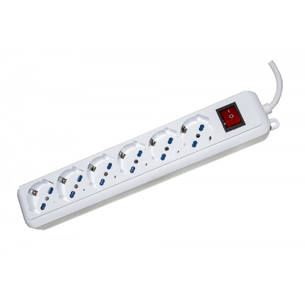 LINK multipresa 6 prese universali ita/schuko 10/16 a - spina 16 a con interruttore, lunghezza cavo 1,5mt
