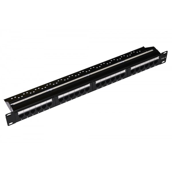 Pannello patch 19" utp 24 porte rj45 cat.6 colore nero